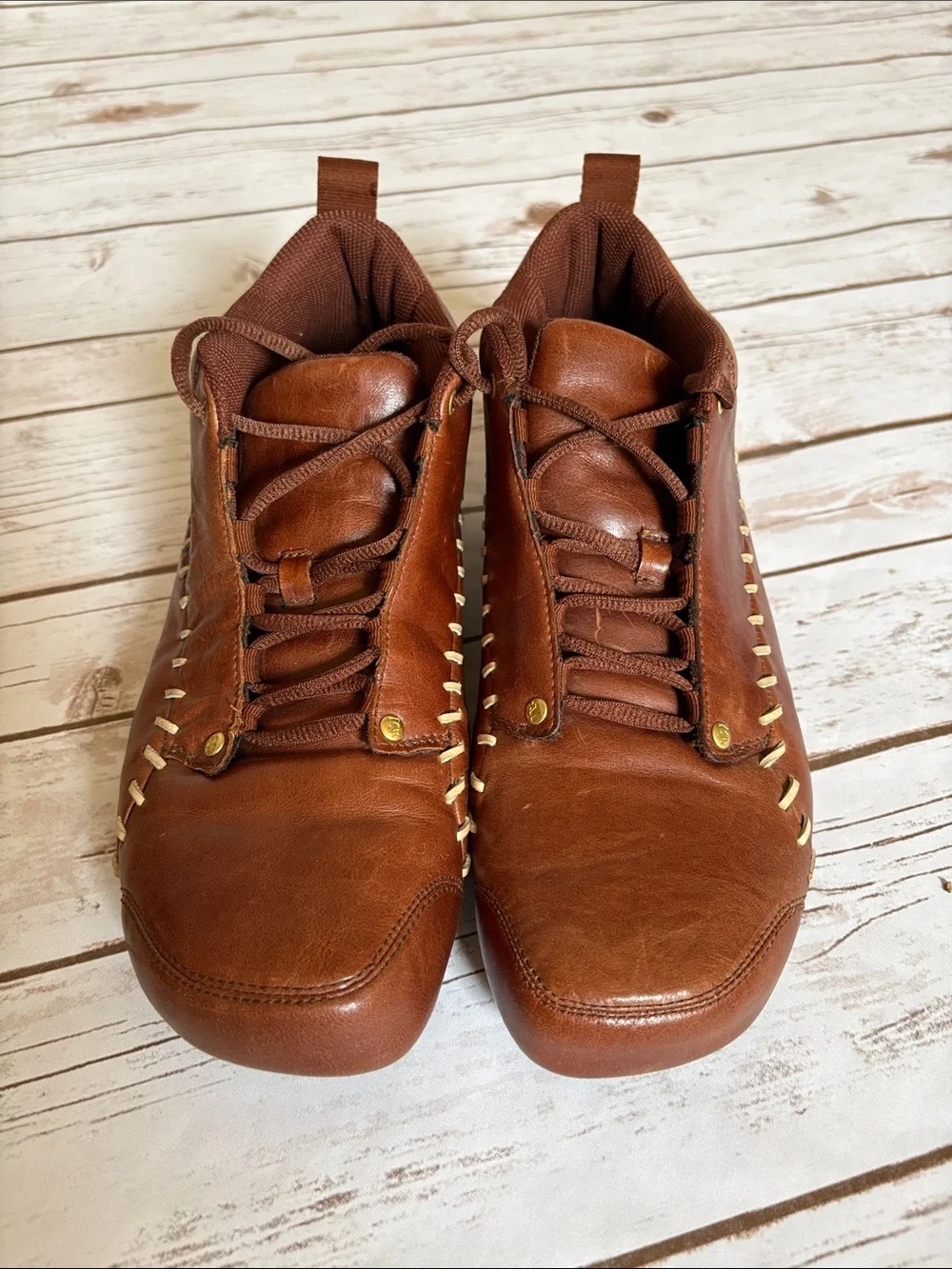 Men's Mecca Alfalfa High Top Brown Leather Shoes-Lace Up Contrast Stitching